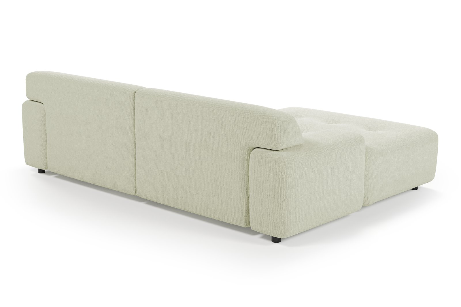 Bob sofa 1,5-seter med sjeselong høyre. Tekstil Mito 01 Antique White med sorte ben.