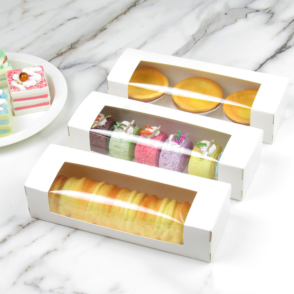 (10er Set) 22x7cm Karton Dessert Schachtel Muffin / Gebäck Transportbox mit Sichtfenster - Weiss