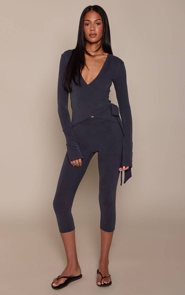 Bleu Marine Legging Capri En Coton Doux Plt Tall
