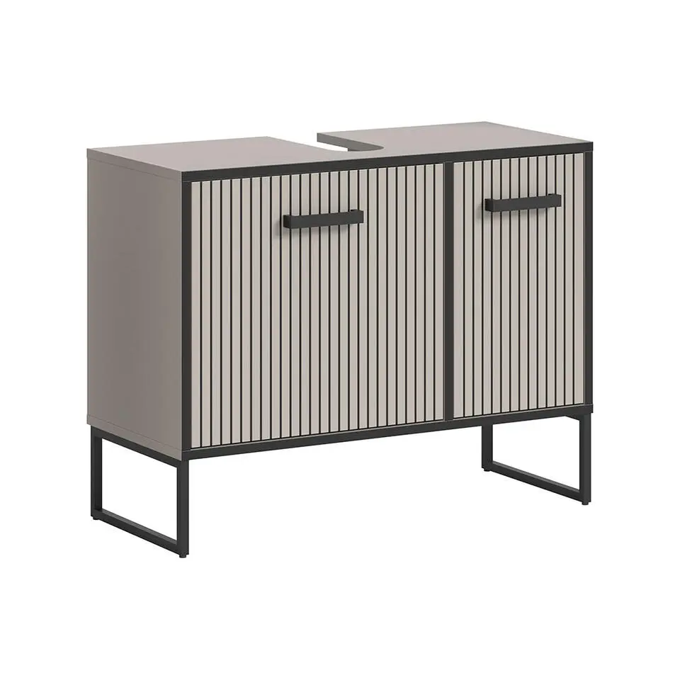 Hioshop Bagno wastafel 2 deuren lichtgrijs- crèmekleurig