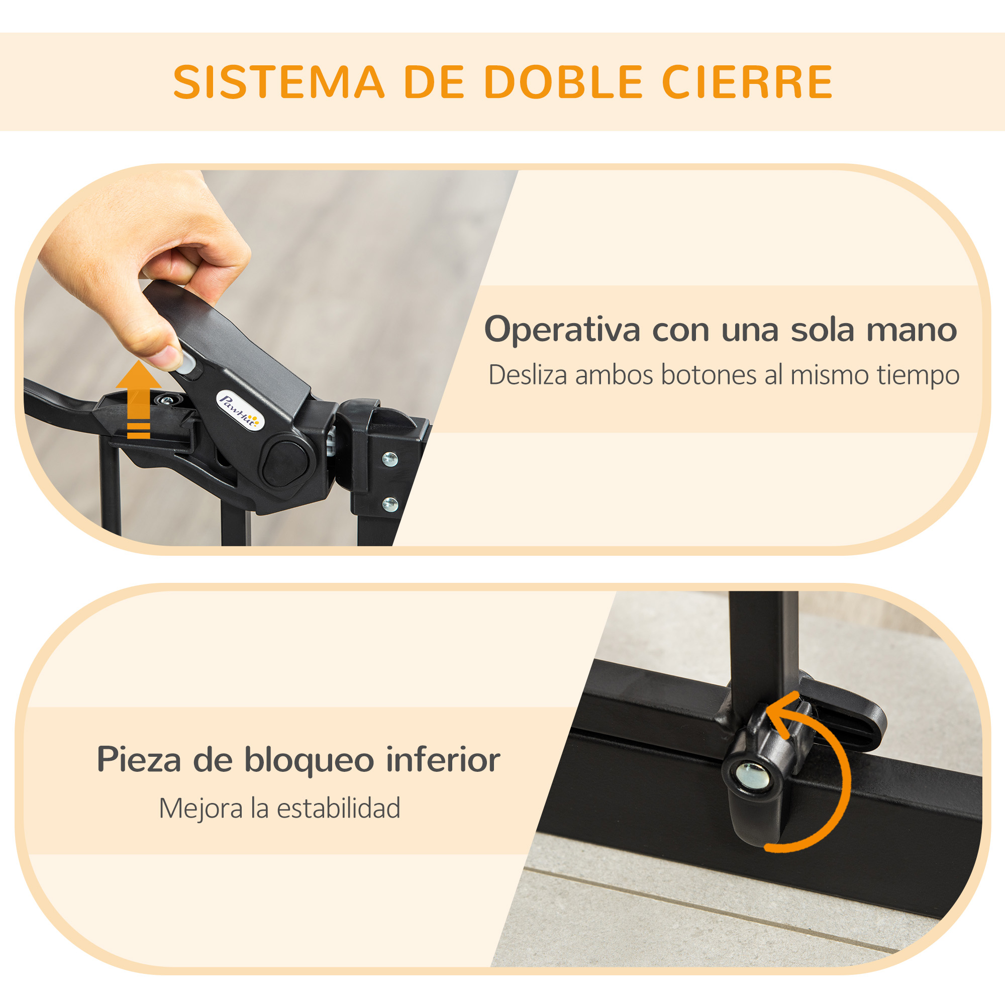 Portão de segurança para cães PawHut com 1 porta pequena, barreira extensível para animais de estimação com fechamento automático e sistema de travamento duplo para portas, corredores e escadas, 74-101 x 104,1 cm, preto