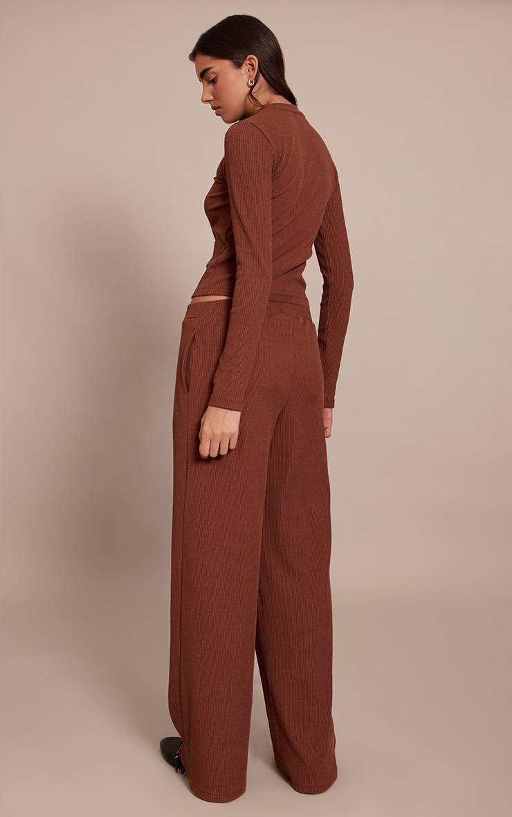 Chocolat Pantalon Droit Taille Basse À Cordon De Serrage Côtelé