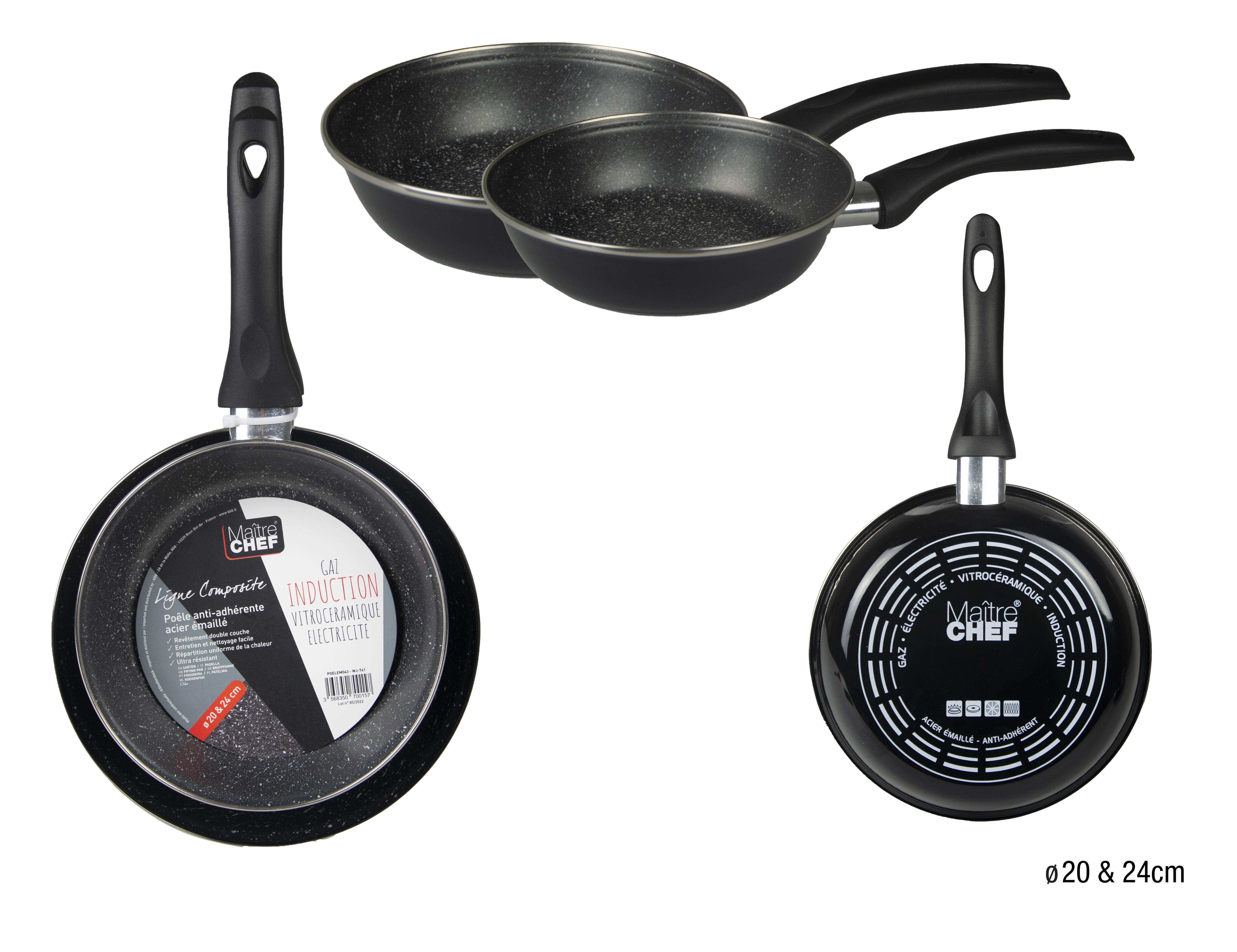 SET 2 POELES EMAILLEES PIERRE D.20CM ET 24CM