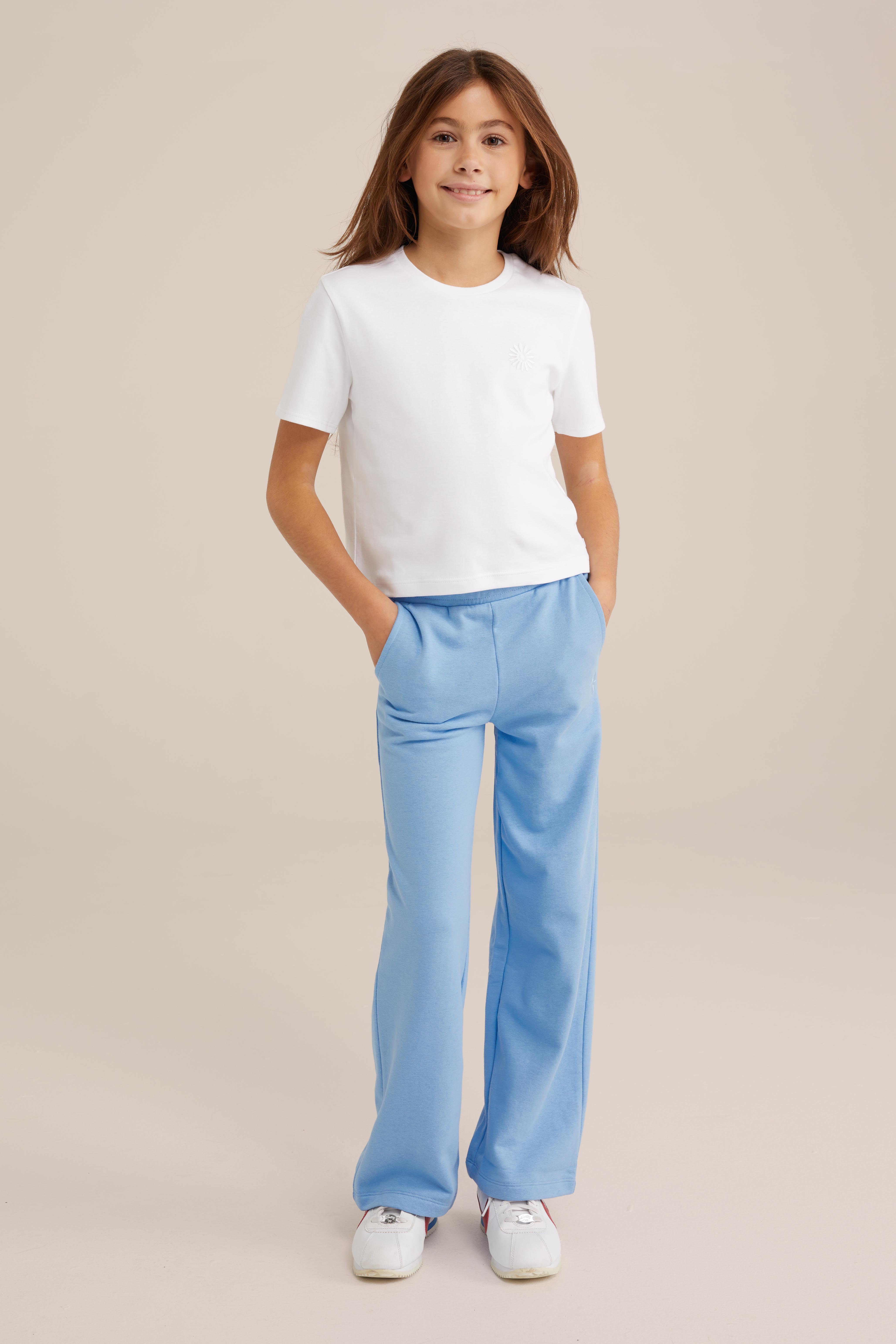Meisjes broek straight fit joggingbroek WE Fashion Lichtblauw