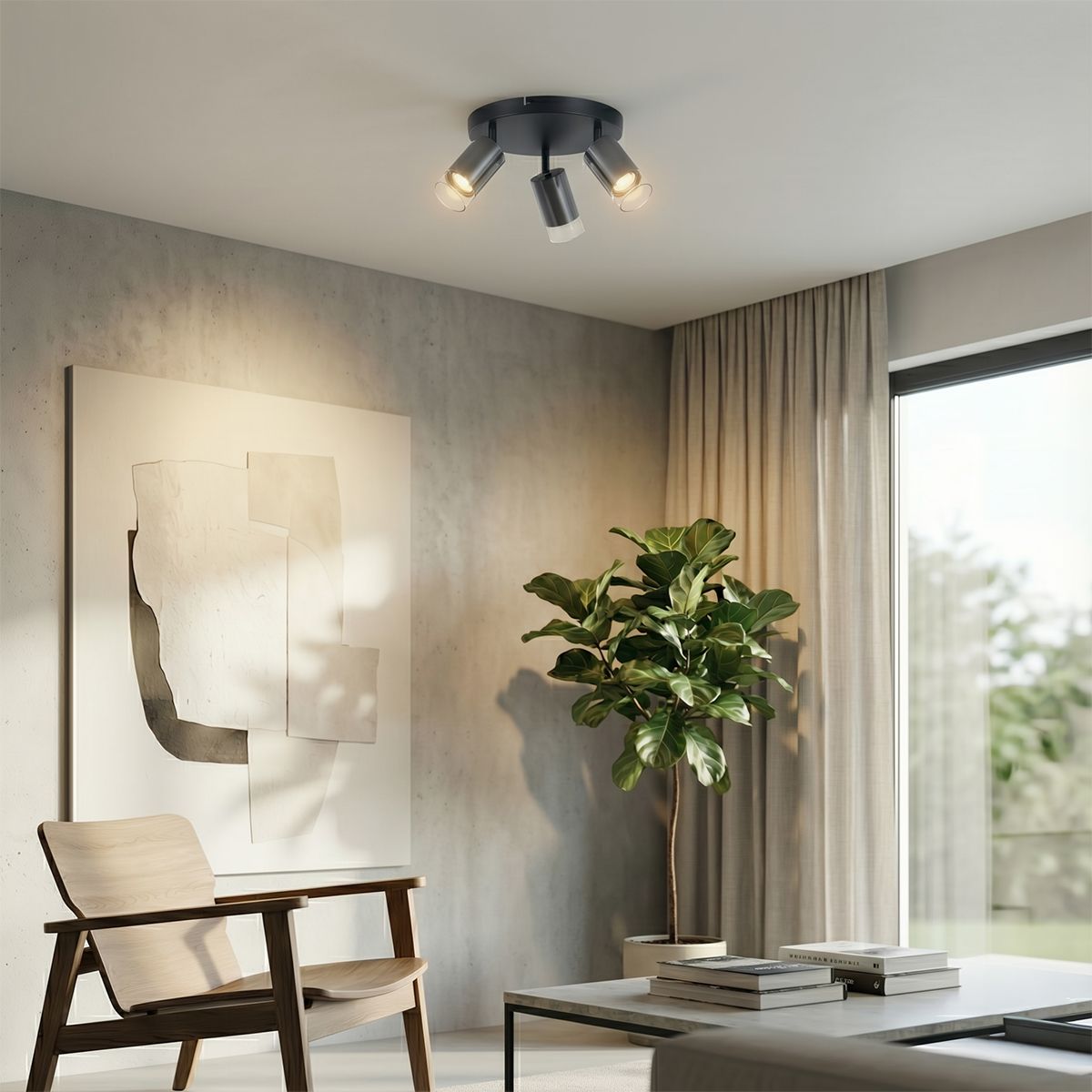 Plafondspot gunmetal rond 3-lichts draai- en verstelbaar - Drain