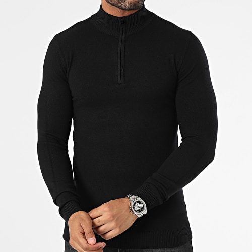 Pull Col Montant Zippé Noir