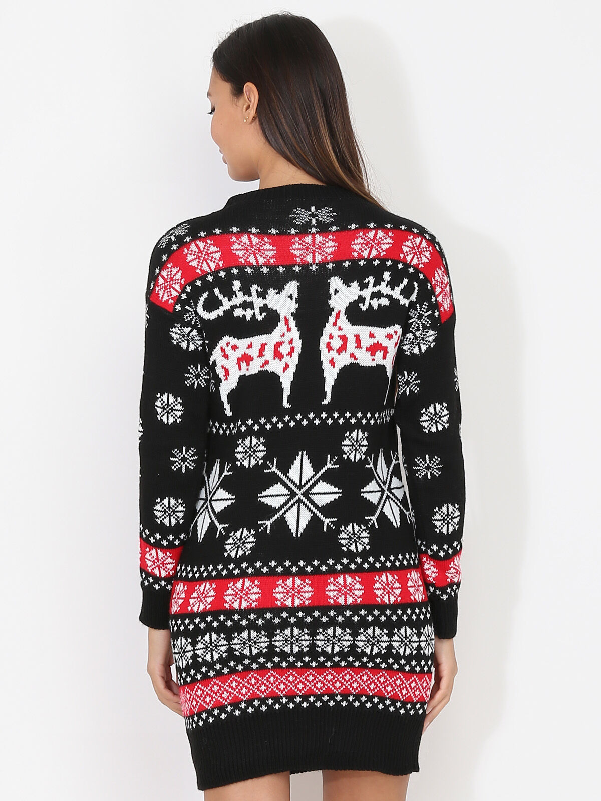 Robe pull jacquard de Noël- Noir