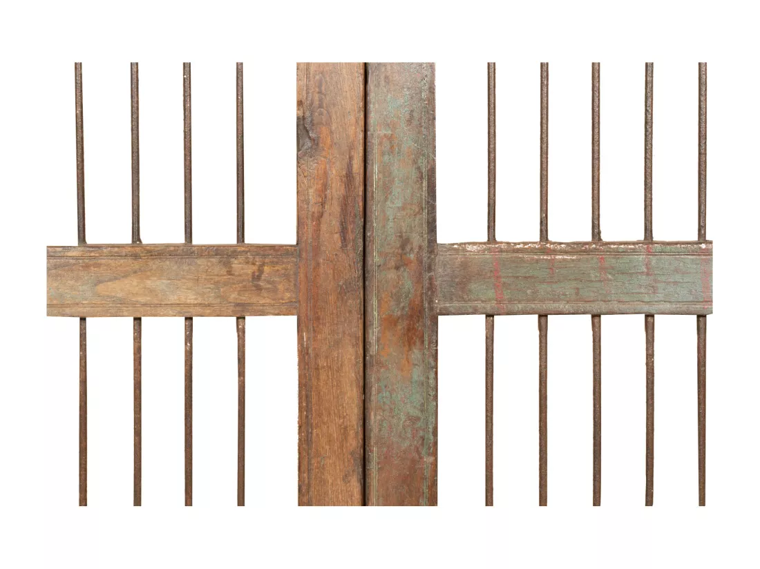 BISCOTTINI Portail - Bois Massif et Fer Finition Antique - Clôture en Fer - Portail en Métal - Porte Décorative - Portail d'Entrée - Clôture en Bois - Intérieur et Extérieur - 97x4x93cm