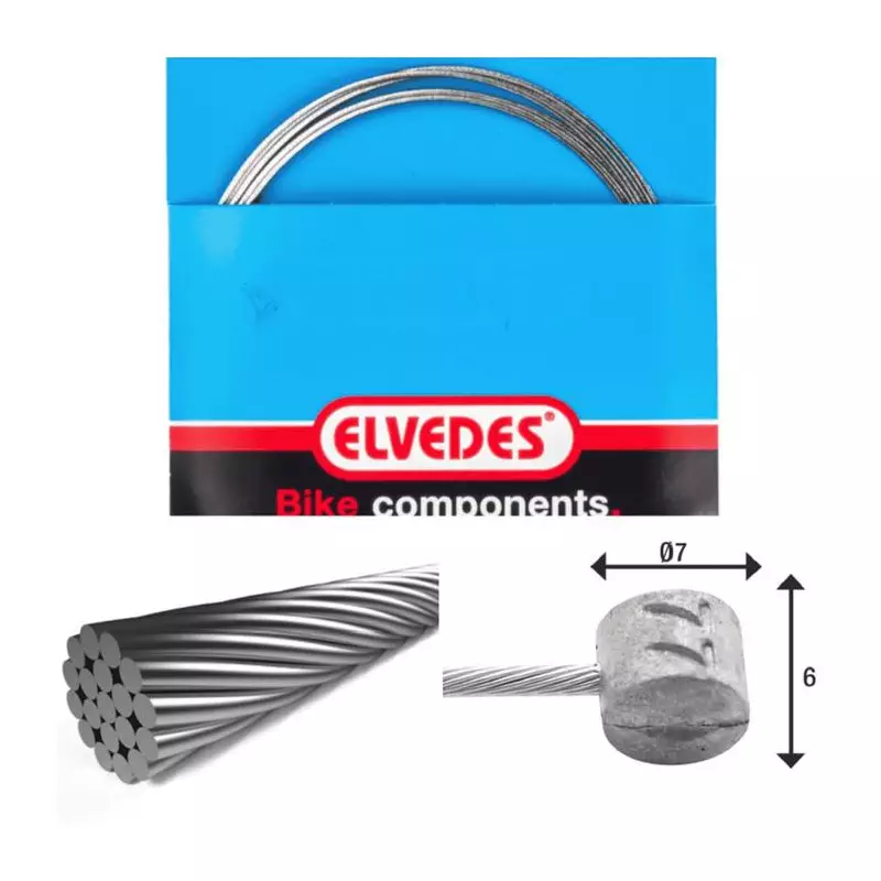 ELVEDES Cable de frein 1 000mm 1x19 fils Stainless diamètre 1,5mm tete en T diamètre 7x6mm
