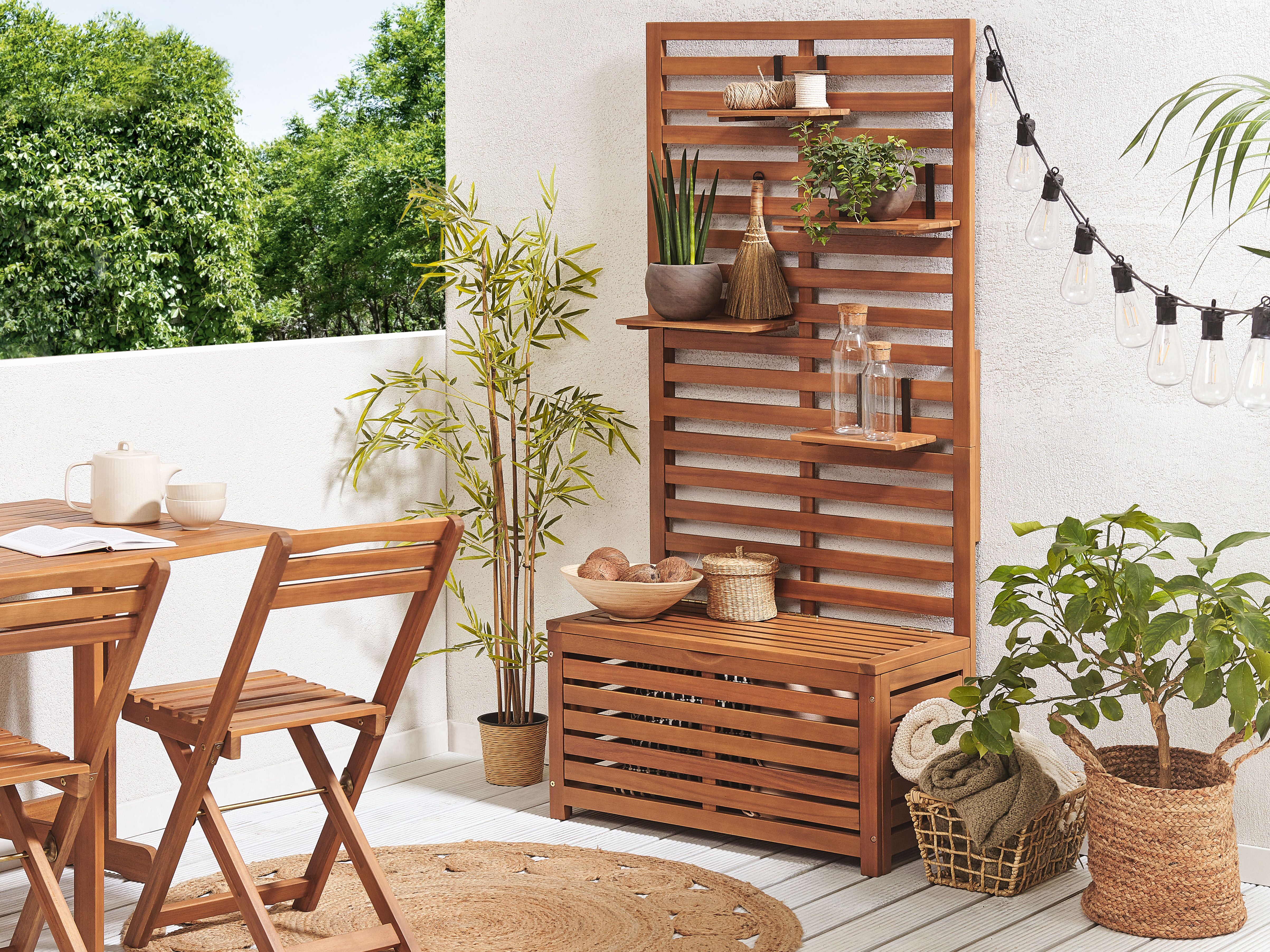 Tuinbank met wandpaneel MATINO Acaciahout 80 cm 40 cm Bruin