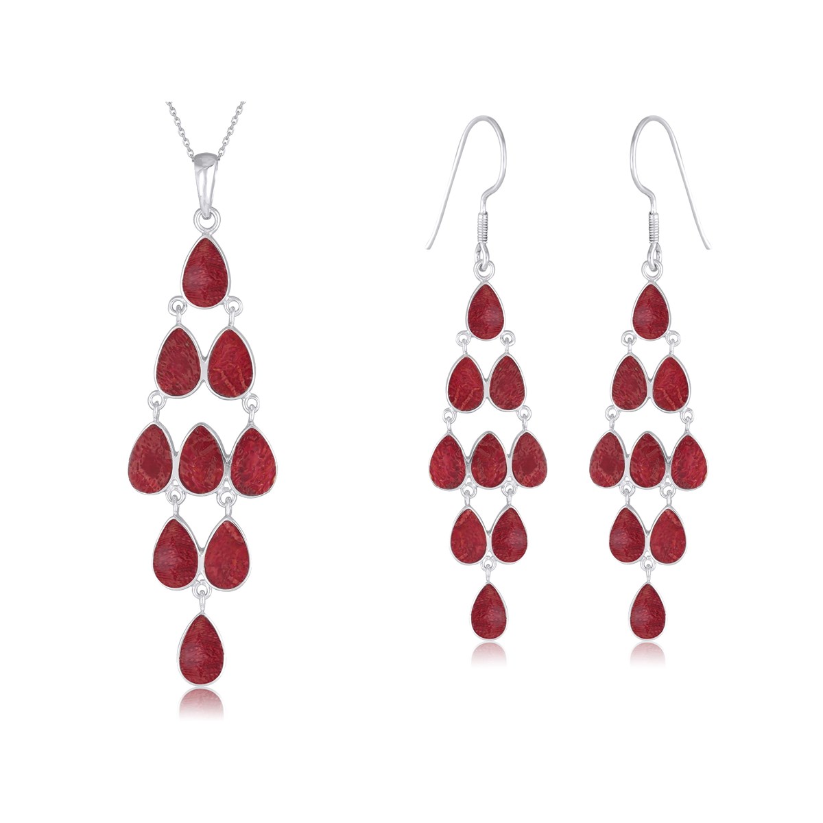 Boucles d'Oreilles Chandelier en Corail Rouge sur Argent 925 | Collection ADEN