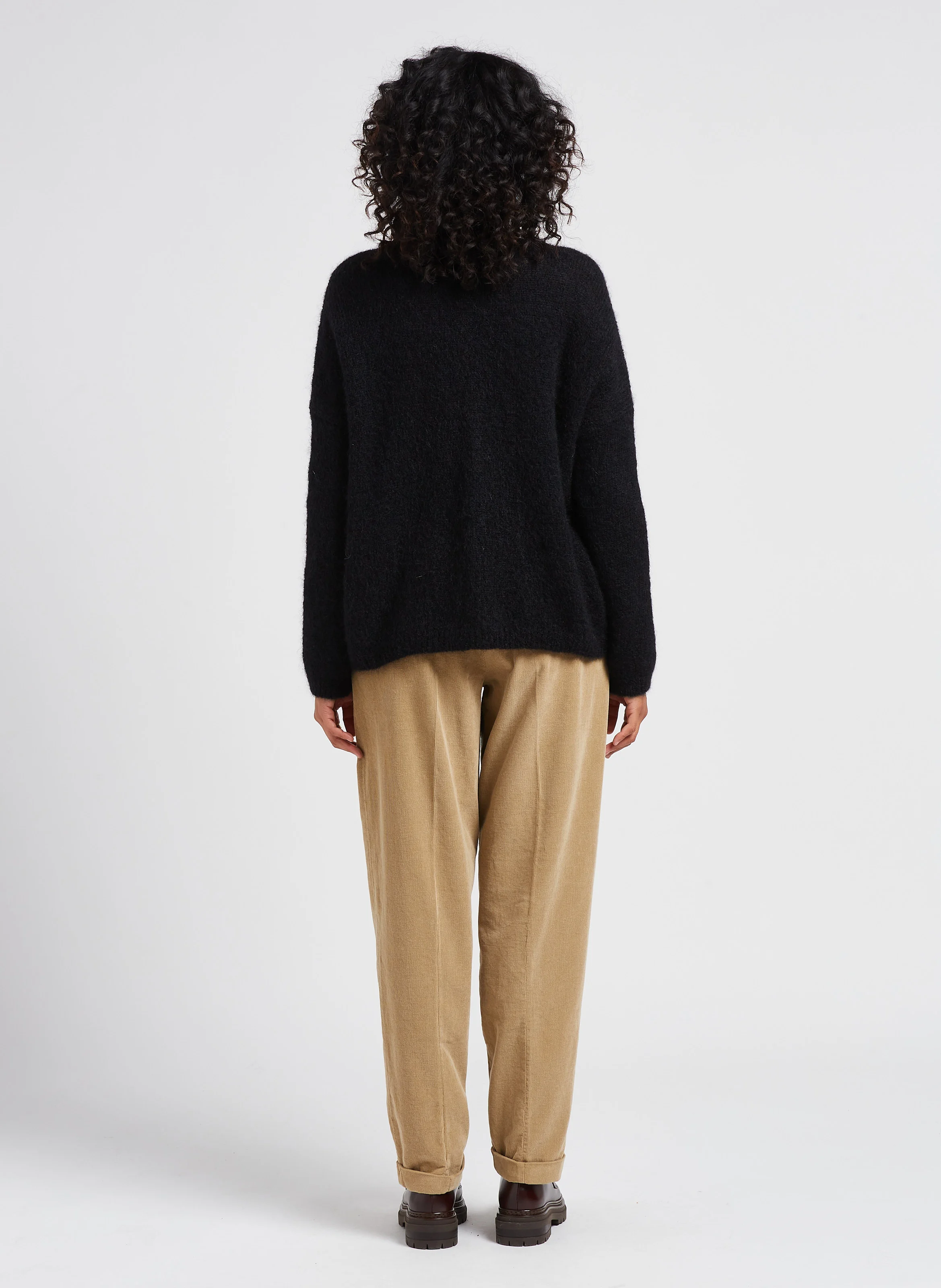 Pantalon carotte en coton de velours côtelé| Marron
