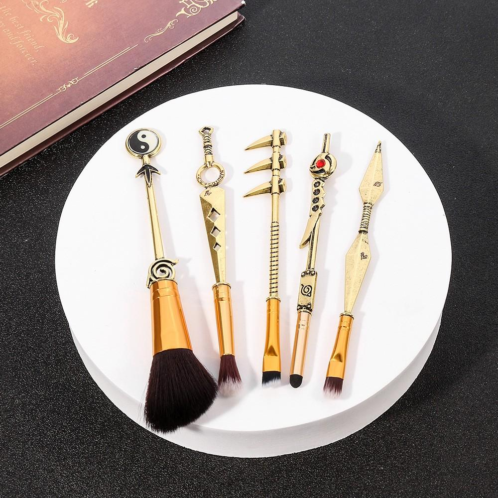 6-teiliges Anime Konoha Make Up Pinsel Beauty Set mit Aufbewahrungstasche - Gold