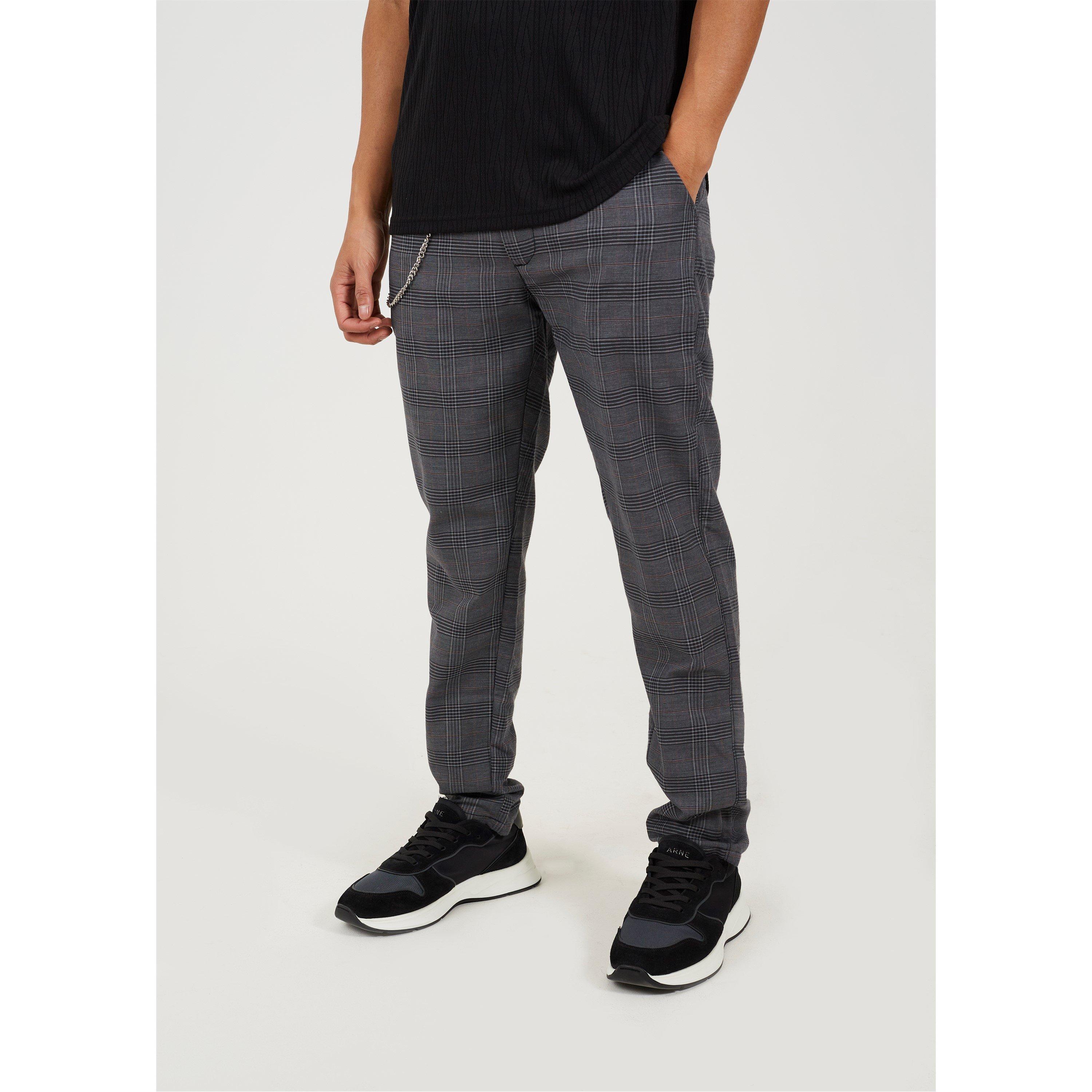 Brave Soul Grey Check Trousers with Chain