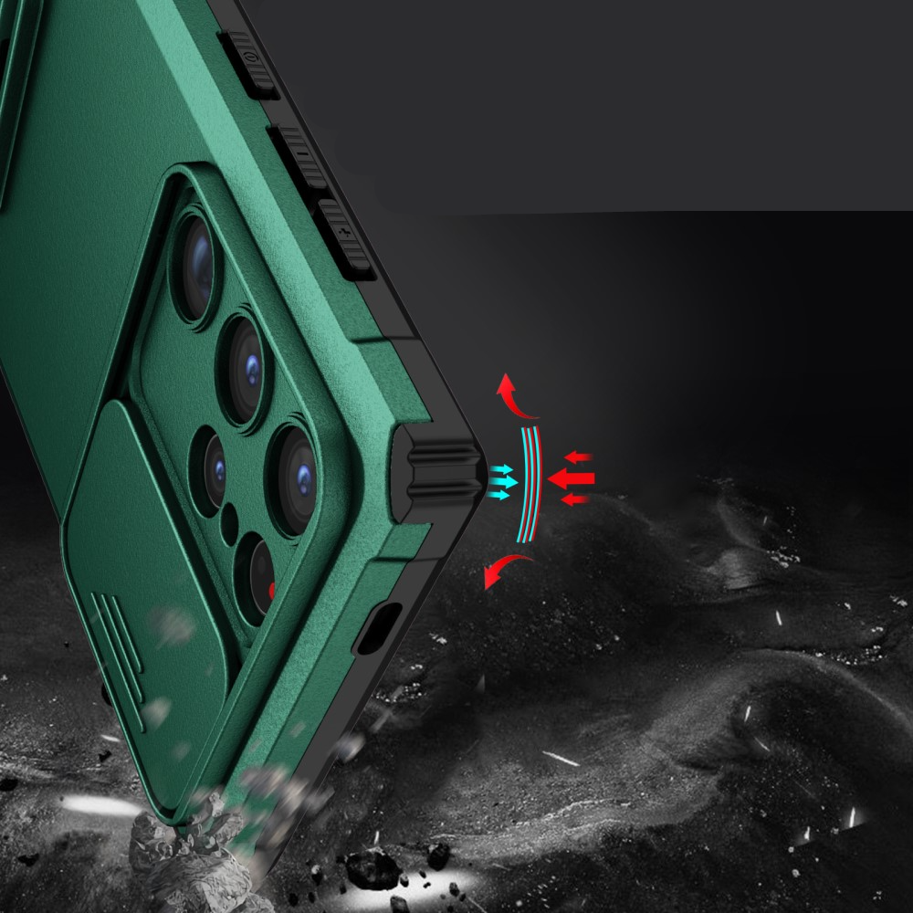 Samsung Galaxy S24 Ultra Hybrid Outdoor Hardcase Hülle mit Cam-Slider   Kickstand - Grün (Matt)