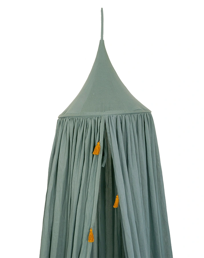 Bett-Himmel CANOPY mit Quasten in blaugrau