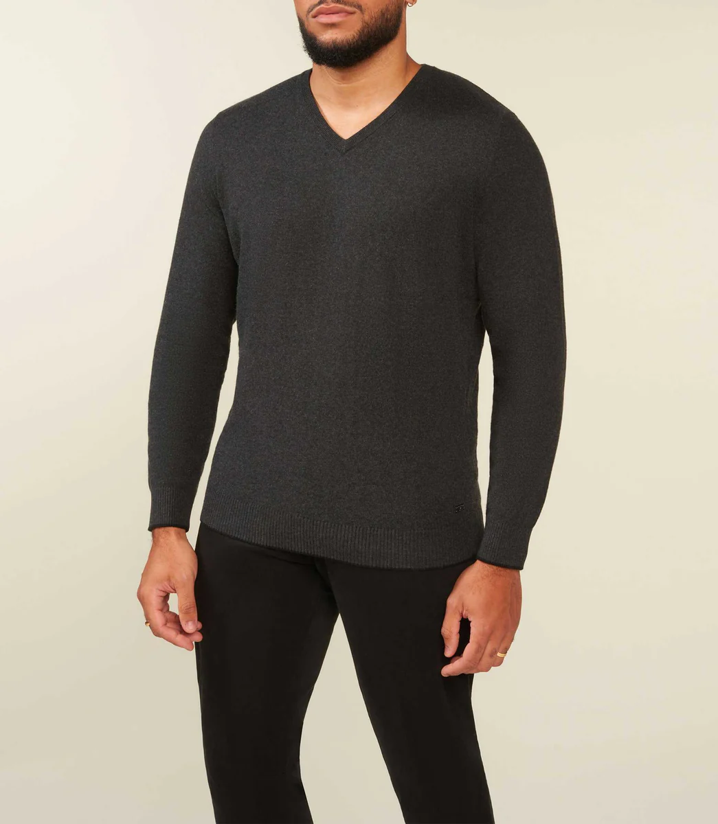Pull col V coton cachemire gris anthracite BRENTBT