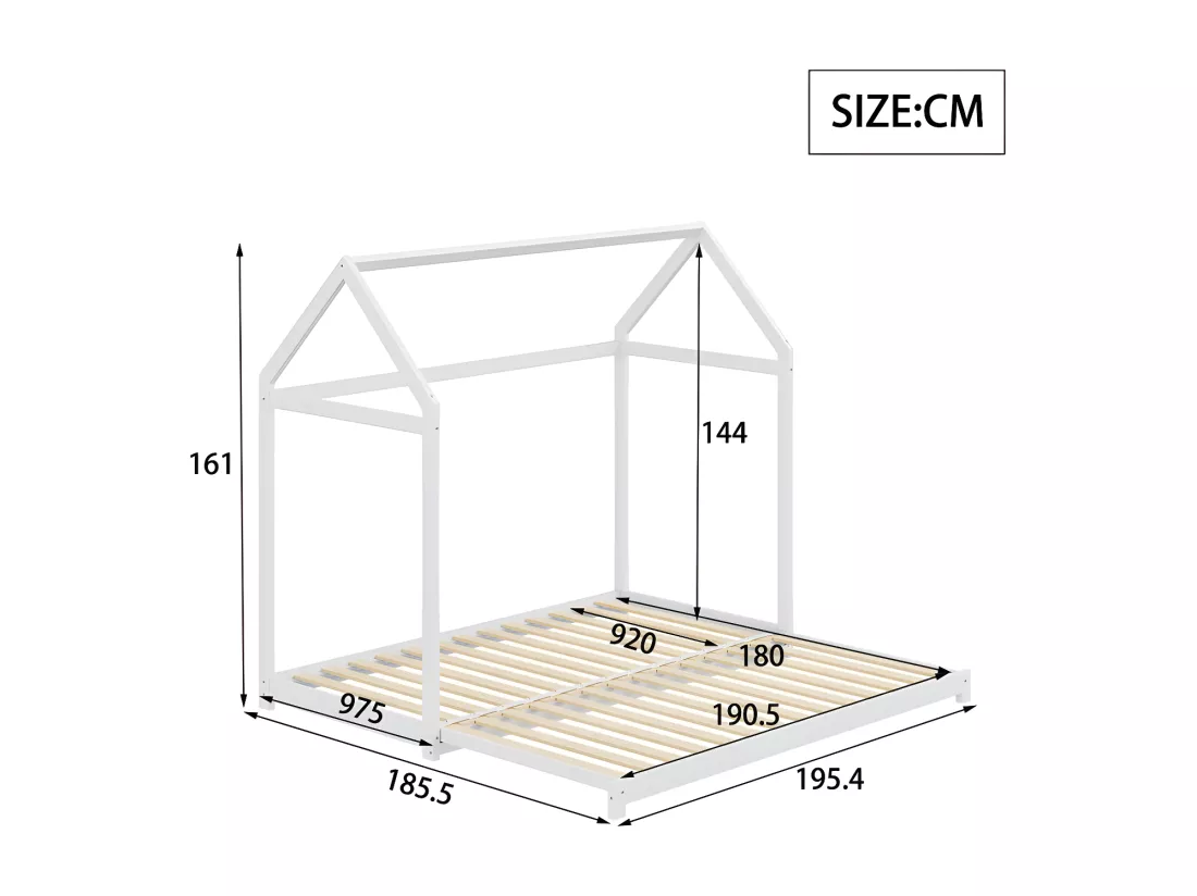 Lit cabane extensible - 90(180) x 190 cm - canapé-lit avec sommier à lattes - Blanc
