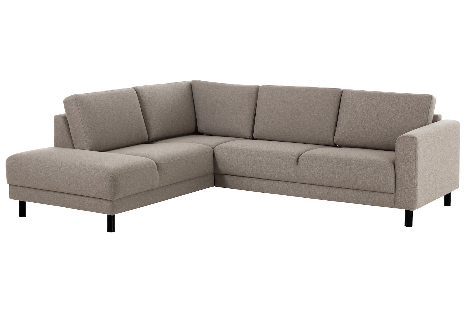 Cleveland hjørnesofa åpen ende venstre I tekstil Brego 34 Beige med sorte treben.