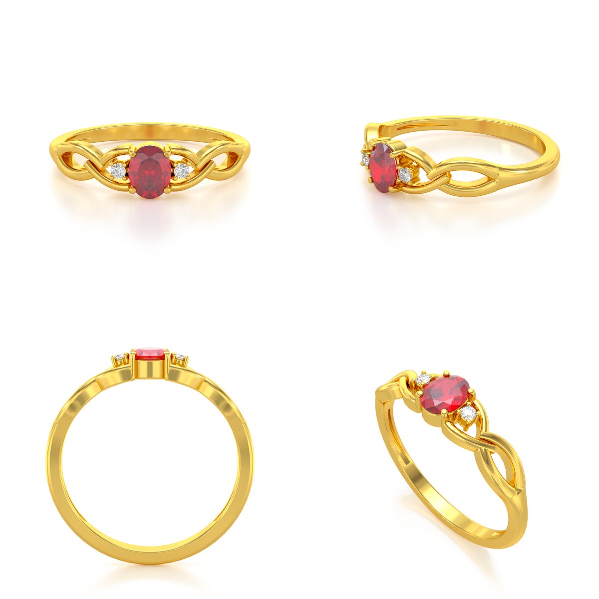 Bague ADEN Or 585 Jaune Rubis et diamants 2.2grs