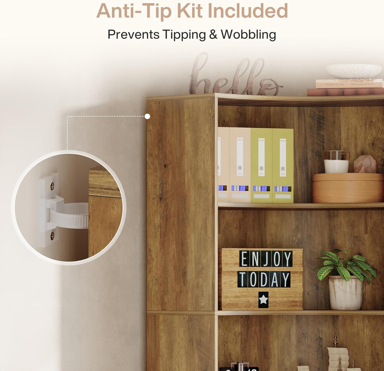 Tribesigns 6-Etagen Eckregal, 180 cm Hohes Bücherregal mit Abgerundeten Ecken, Landhausstil Sideboard für Wohnzimmer, Schlafzimmer, Küche oder Homeoffice (Rustikales Braun)