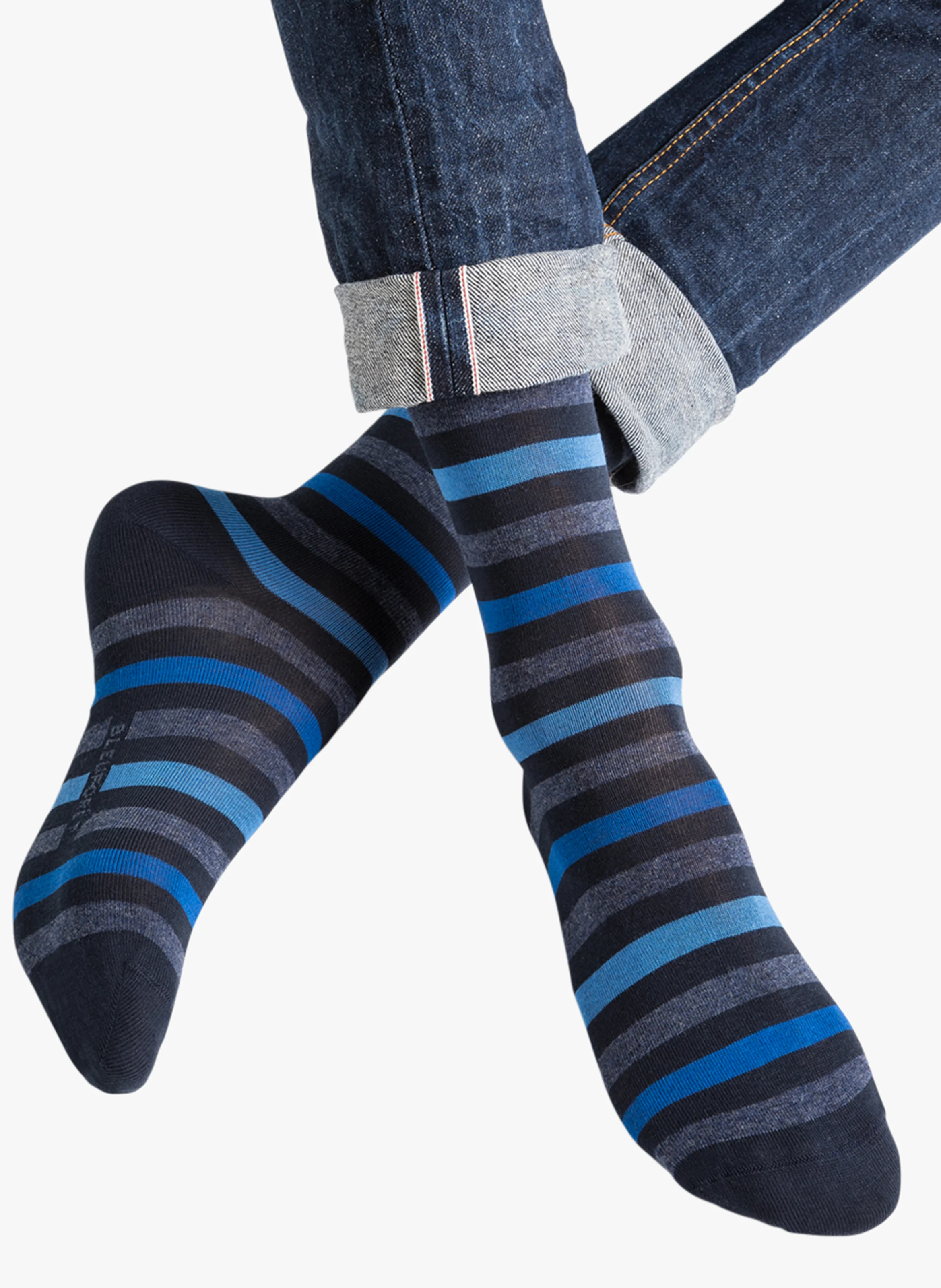 Chaussettes rayées en coton mélangé | Bleu