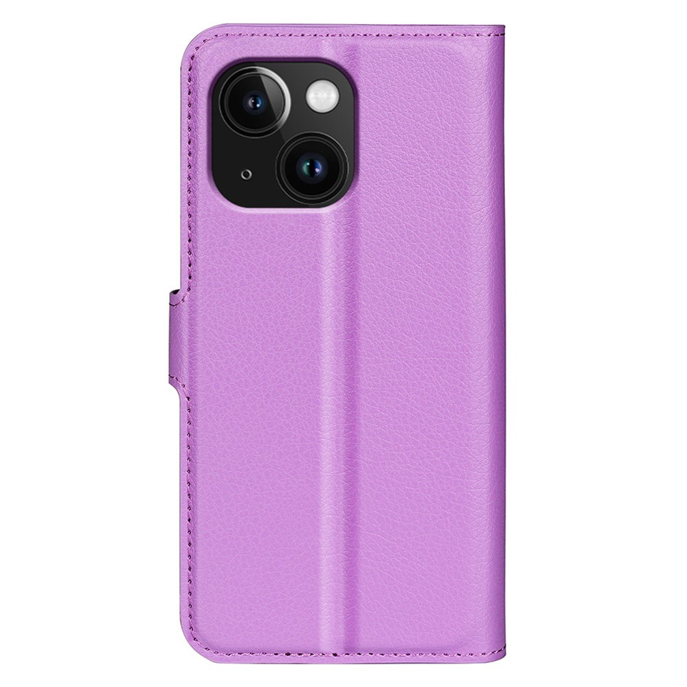 iPhone 15 Leder Tasche Flip Cover Litchi Look - Lila