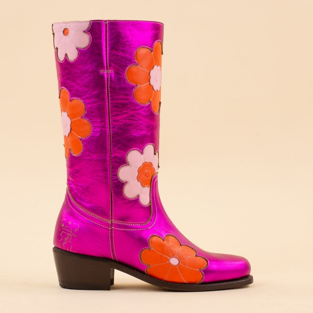 Charley's Girl flower boots Zoe fuchsia metallic