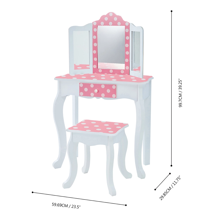 Teamson Kids Schminktisch mit Hocker, Dots