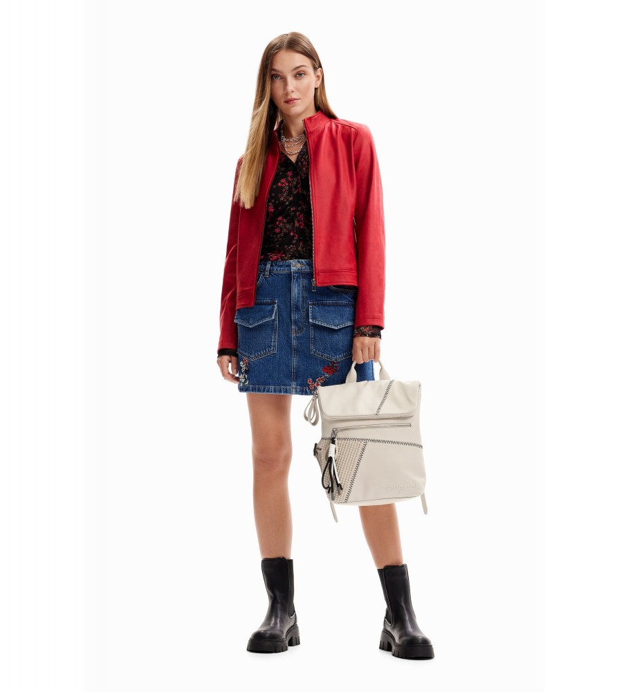 Mochila Desigual tamanho médio com patch bege