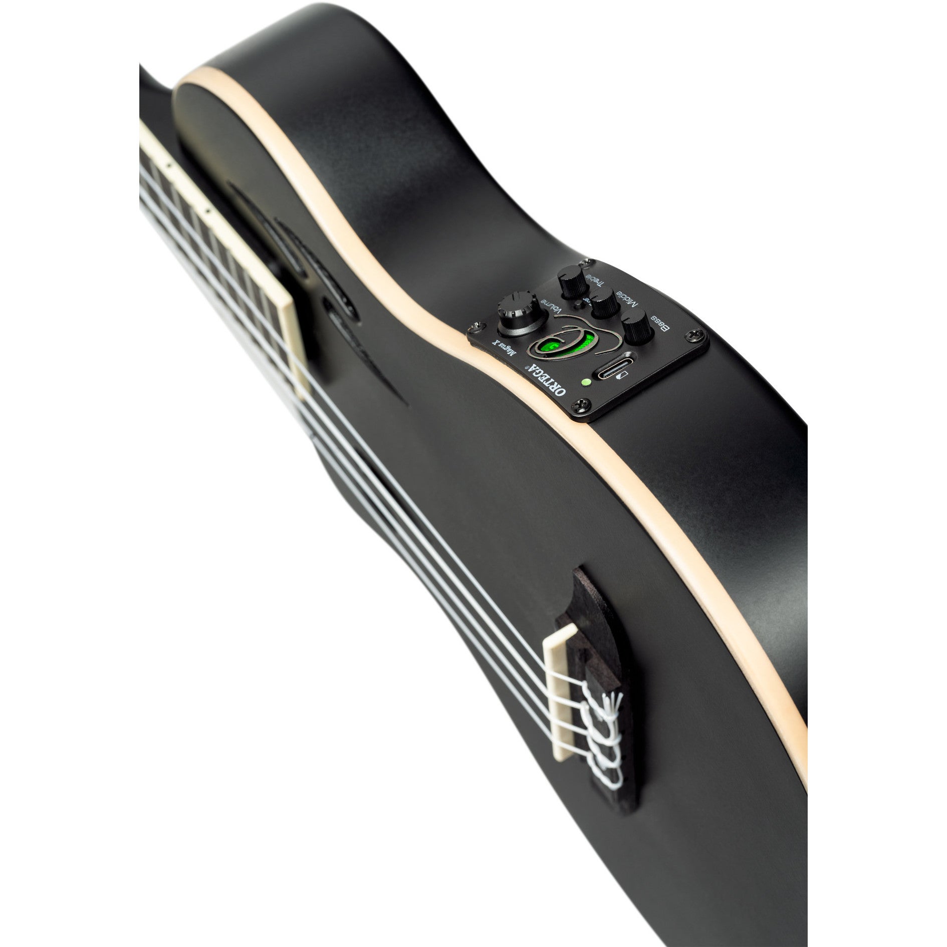 Ortega TourPlayer Series RTPS-U-SBK-L linkshandige elektrische tenor ukelele met gigbag