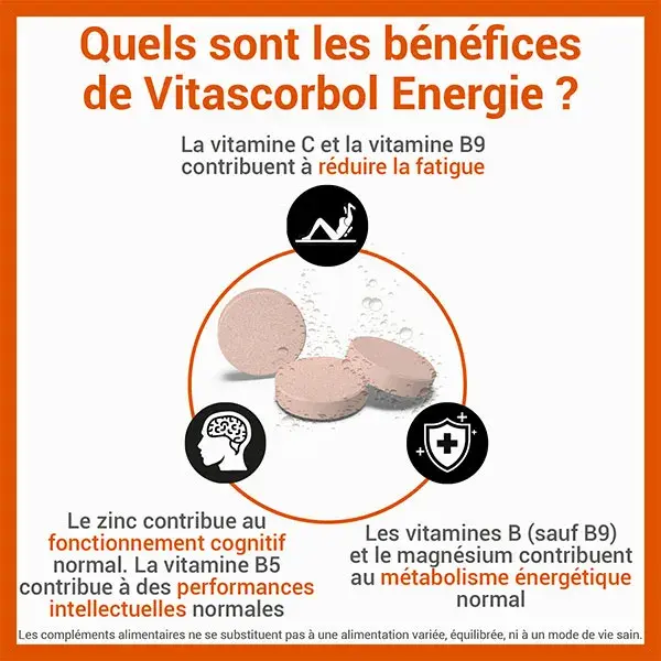 Vitascorbol Energie Complément alimentaire Multivitamines 30 comprimés effervescents
