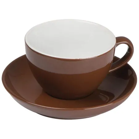 Macma Kaffeetasse aus Keramik mit Untersetzer 220 ml, braun
