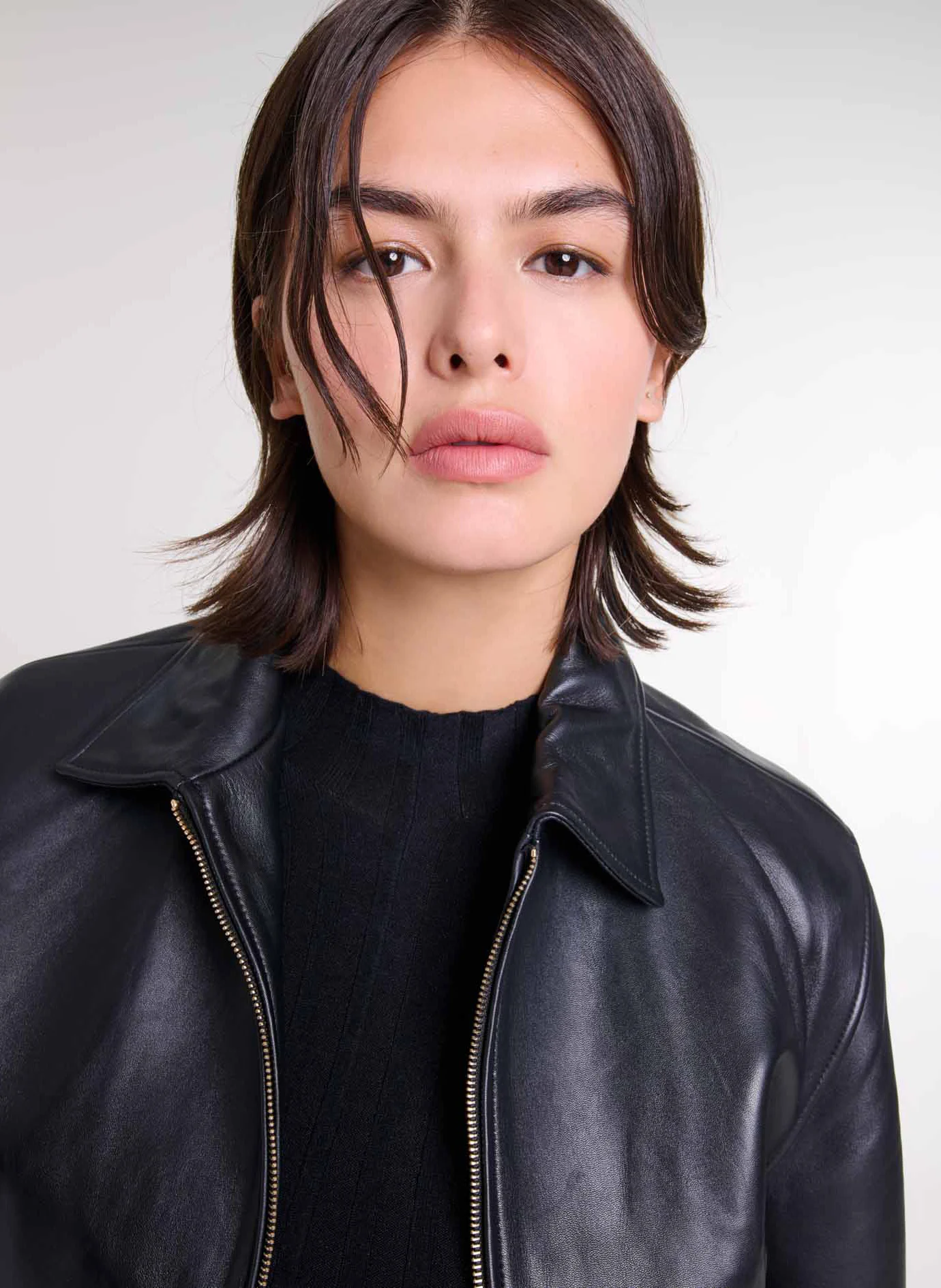 Veste col classique en cuir | Noir