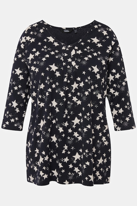 Weihnachts-Shirt, Sterne, V-Ausschnitt, 3/4-Arm