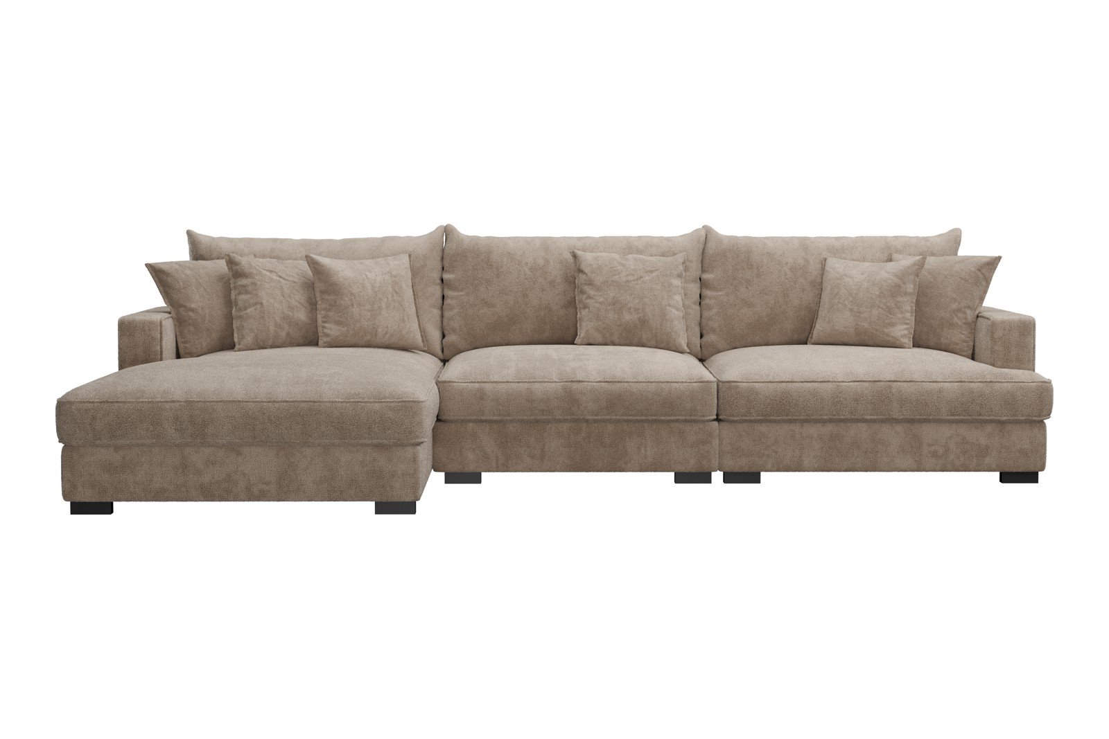Rossi 3-seter med sjeselong venstre Tekstil Genesis 4 Beige, arm A med sorte ben. Std. Komfort.