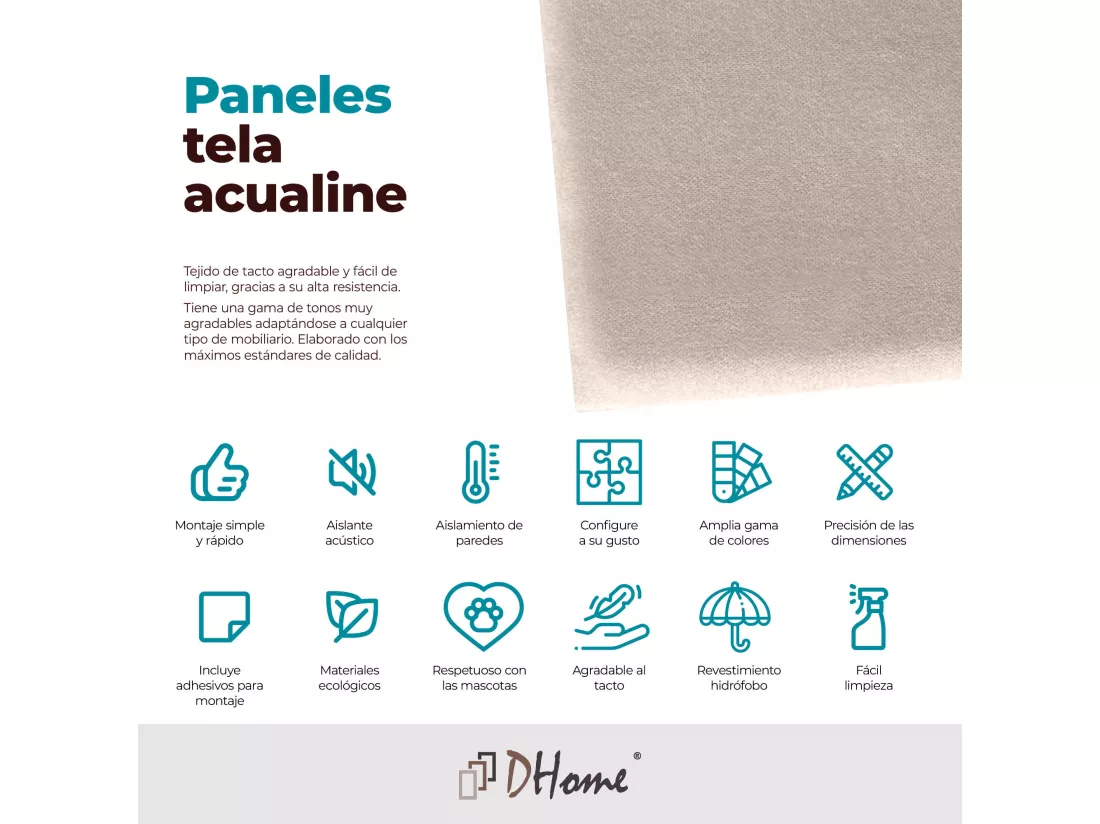 DHOME Lot de 8 Panneaux Rembourrés en Tissu Aqualine Autocollants pour Mur Acoustiques Absorbants Protection contre les Chocs (Beige, 50x50cm, x8)