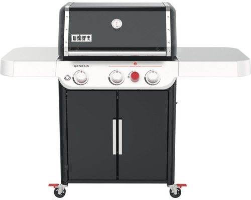 Weber Genesis E-325S 3-pits gasbarbecue, 123 cm hoog, zwart, inclusief vetopvangbak, zijtafel, grillrooster en dekselthermometer
