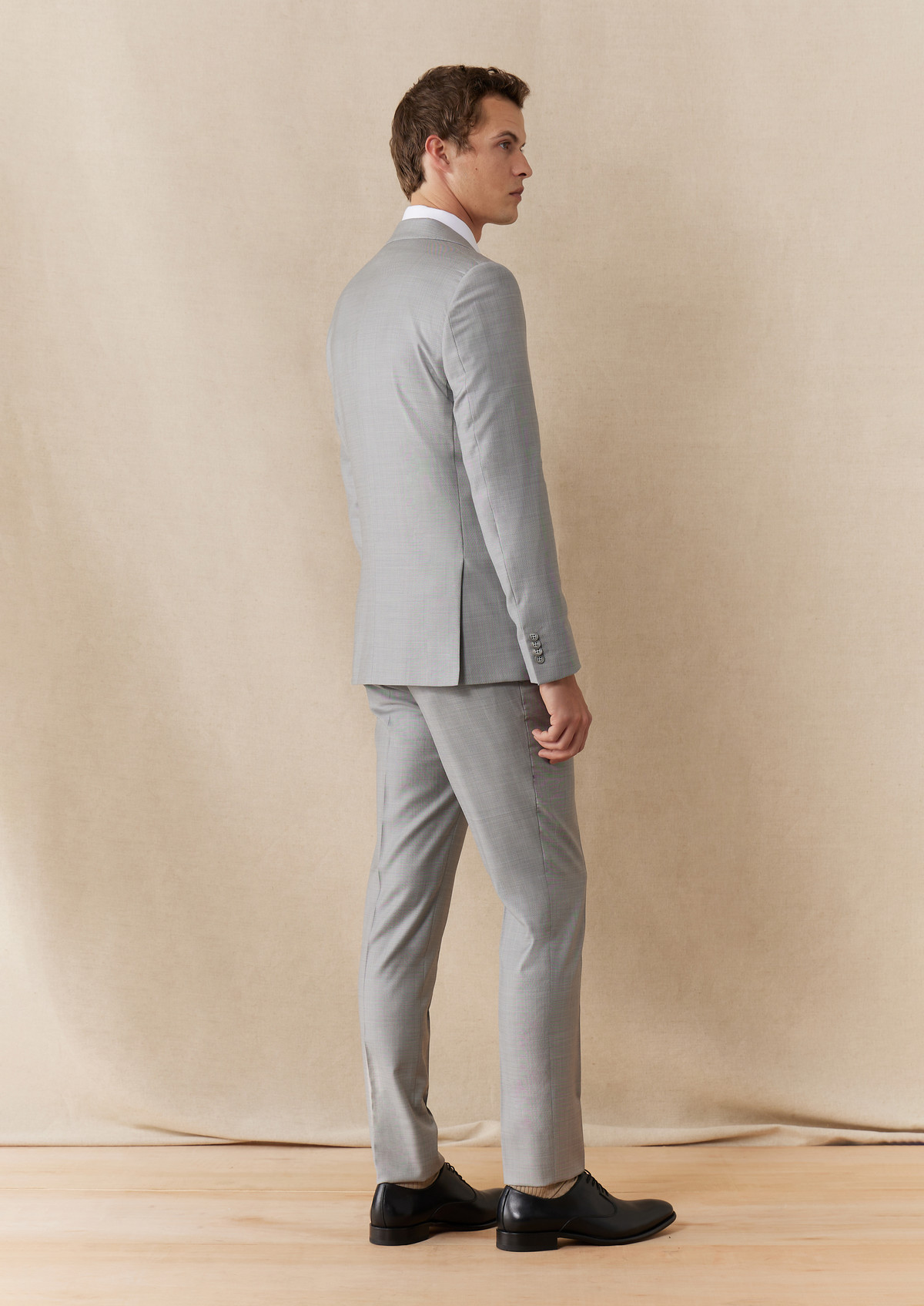 Costume 2 pièces Slim en laine unie gris perle