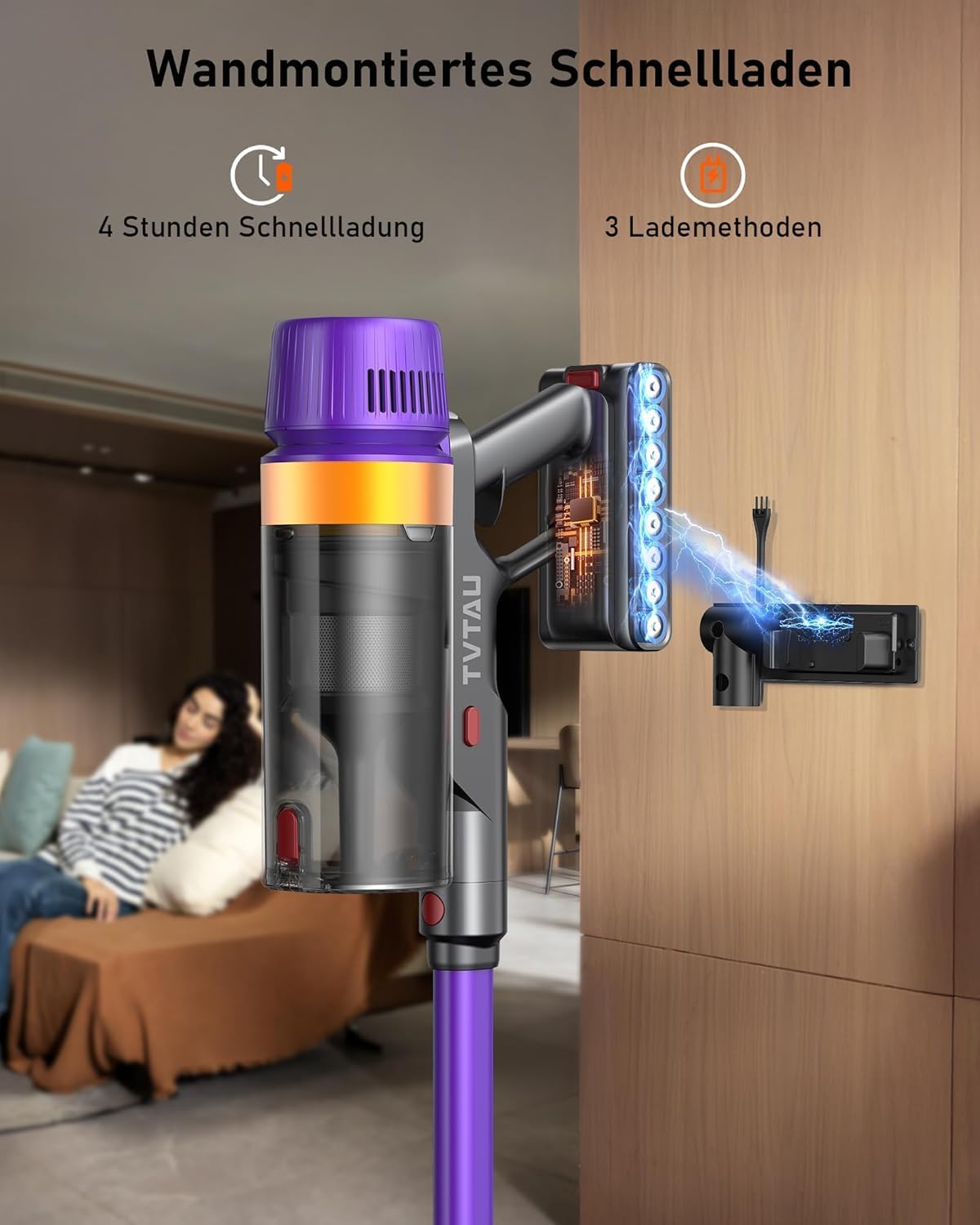 Akku Staubsauger Kabellos für Tierhaare, 1,8L mit Display, 55000Pa/620W/75Min Akkusauger, Selbststehender Stielstaubsauger mit Anti-Tangle-Bürste & Wandladestation, für Teppiche/Hartböden/Auto