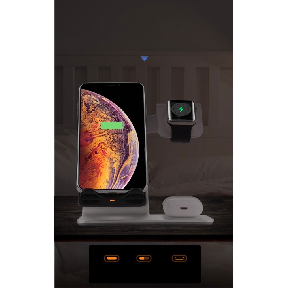 3in1 MagSafe Qi Wireless Fast Charger Ladegerät (10W / 5W) für Apple iPhone / Airpods / Apple Watch - Grau