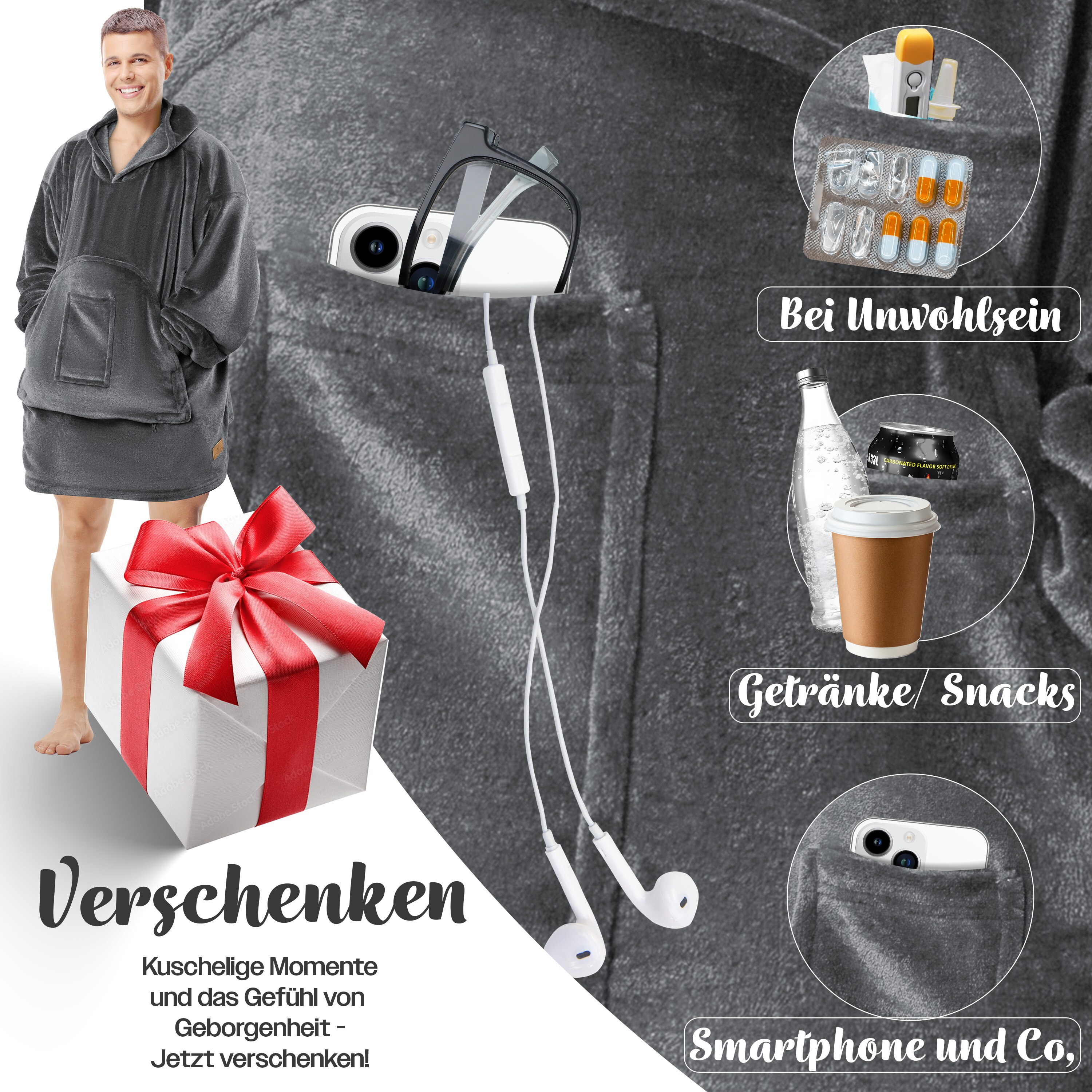 KESSER® Hoodie Decke Kuscheldecke mit Ärmeln Deckenpullover Vielseitig Tragbare Decke zum Anziehen für Damen & Herren, Sweatshirt Warm Kuschelpullover Erwachsene weich Ärmeldecke Oversize