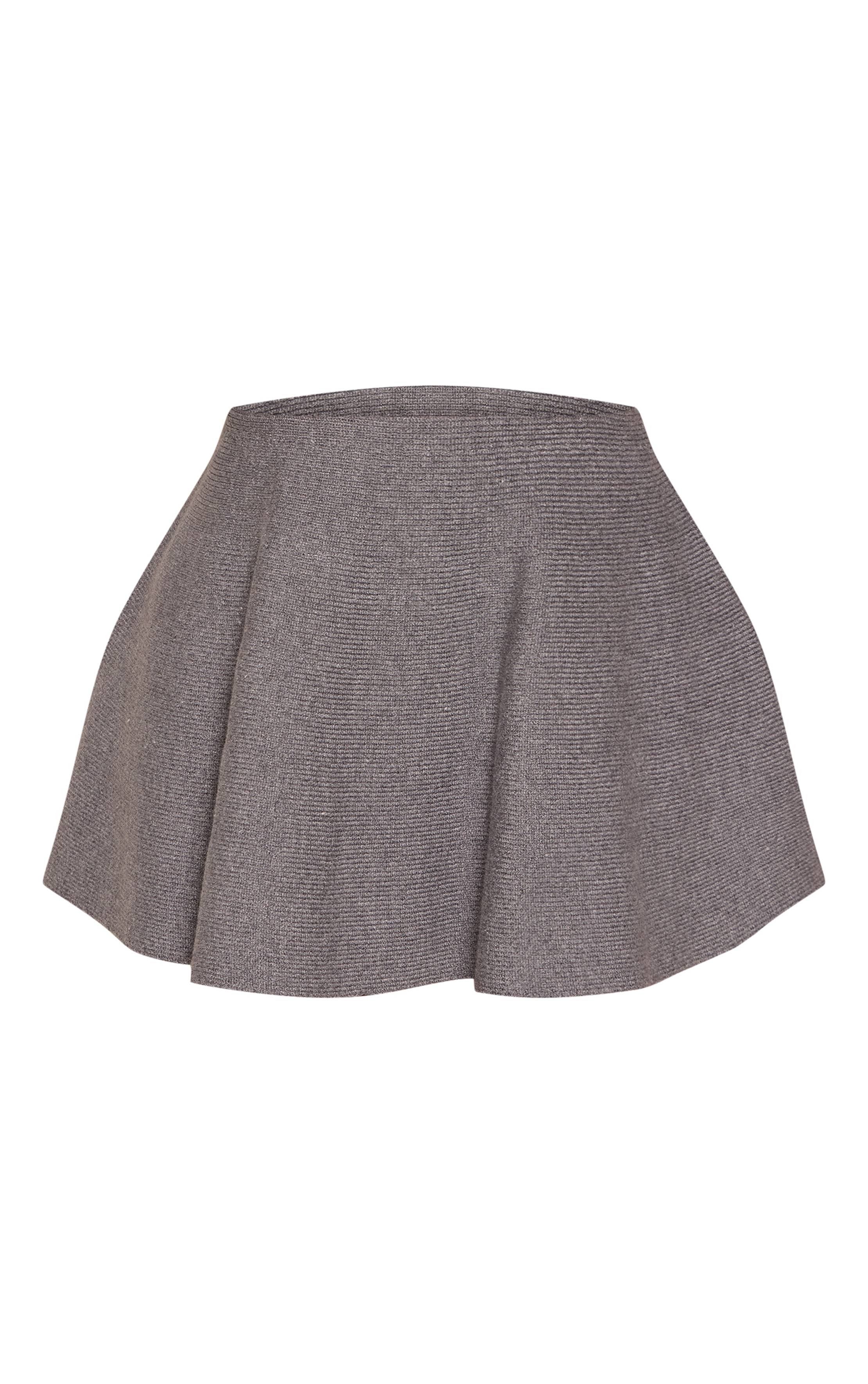 Gris Chiné Mini Jupe Fluide En Maille Côtelée Petite Taille