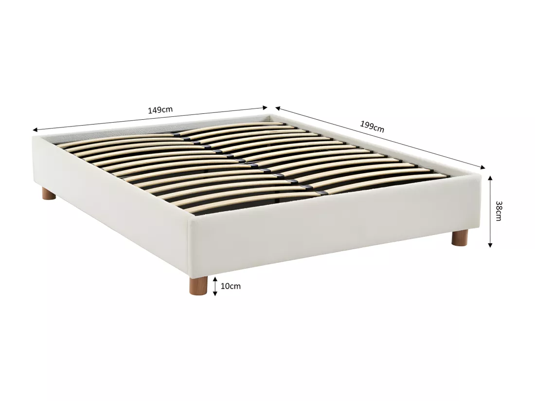 Millo - Lit coffre en tissu bouclette 140x190cm - Ecru