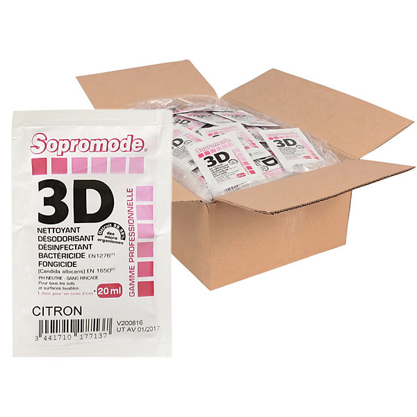 Nettoyant désinfectant sols et surfaces Désodor 3D parfum citron, lot de 250 doses