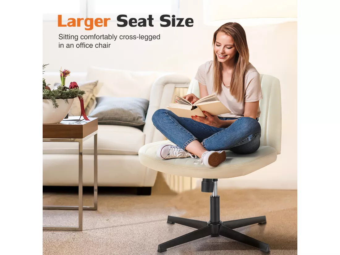 Chaise de bureau,Chaise à pieds croisés,Chaise de bureau sans bras,PU,Blanc