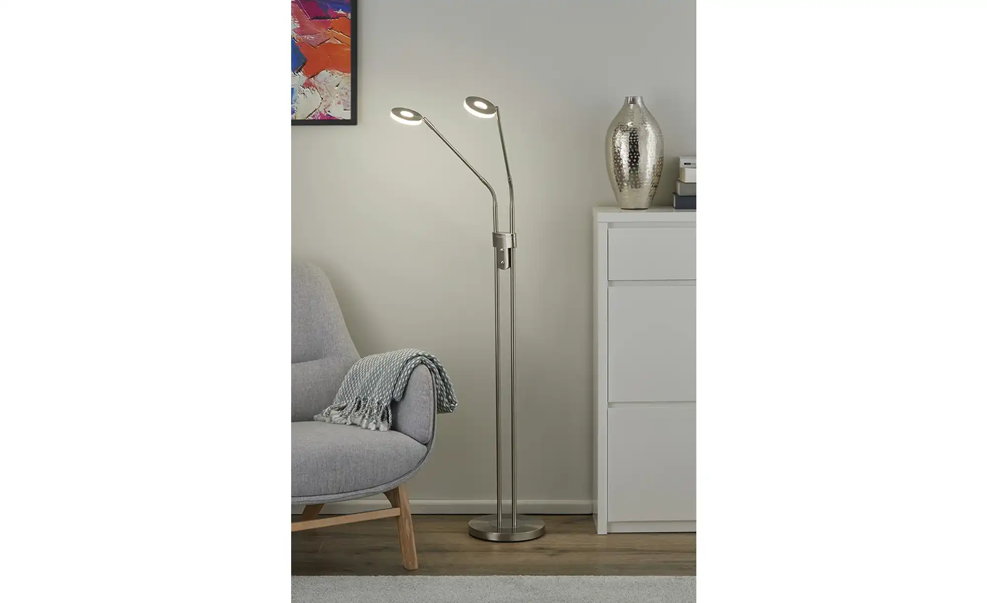 Fischer-Honsel LED-Leseleuchte,2-flammig, Nickel-matt mit Dimmer