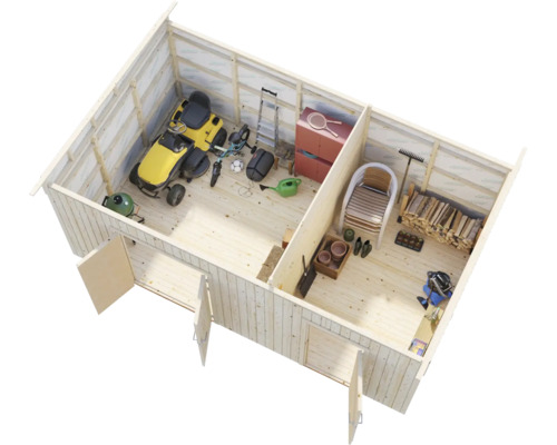Palmako Kalle tuinhuis, 16,9 m², inclusief vloer- en schopbescherming, 611 x 387 cm, natuurlijke afwerking