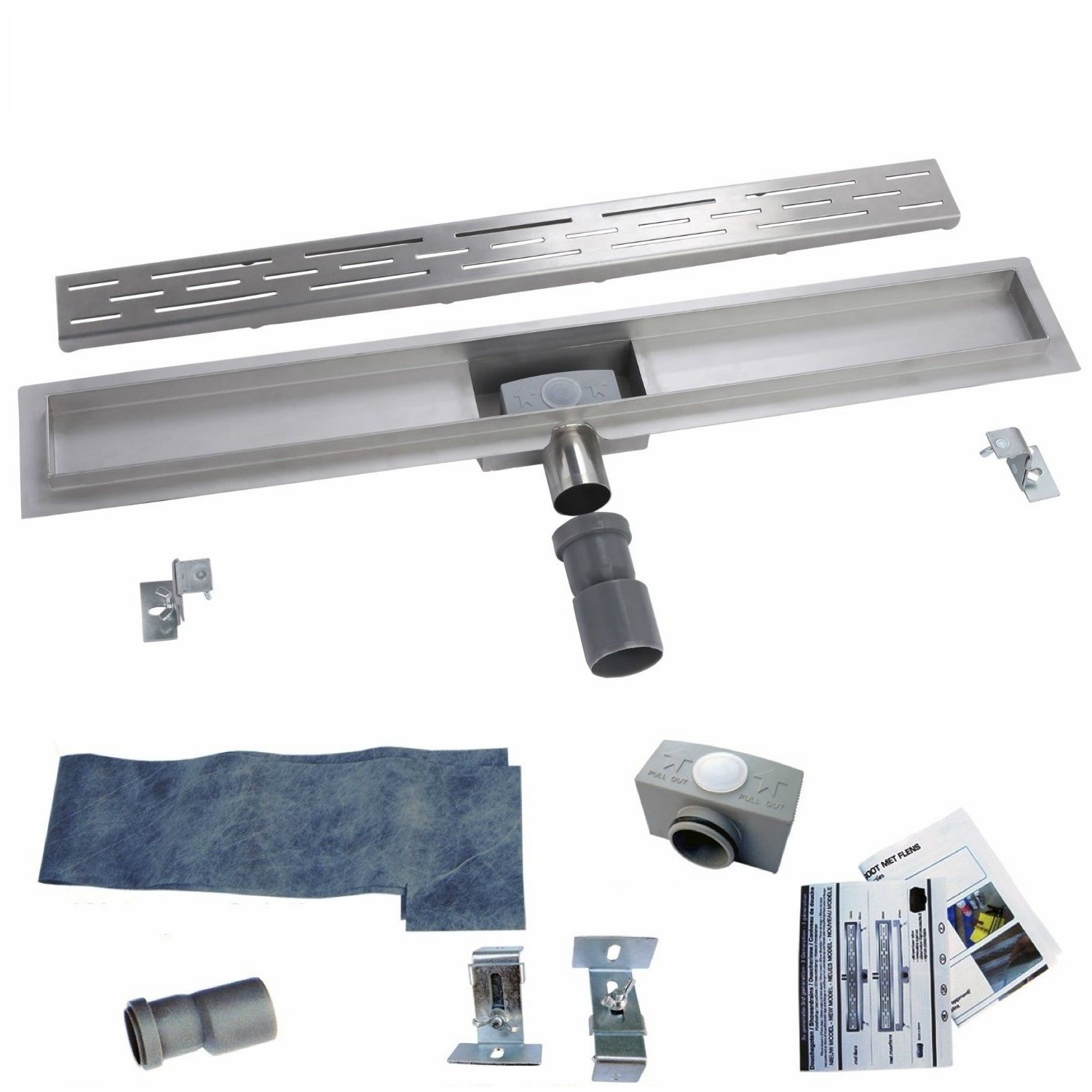 Mueller Basic douchegoot RVS met flens 80x7cm