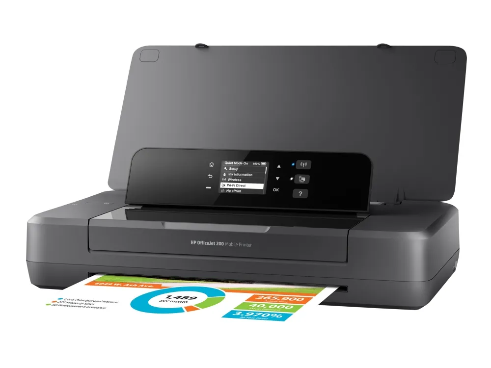 HP Officejet 200 Mobile Printer - Printer - farve - blækprinter - A4/Legal - 1200 x 1200 dpi - op til 20 spm (mono) / op til 19 spm (farve) - kapacitet: 50 ark - USB 2.0, USB vært, Wi-Fi